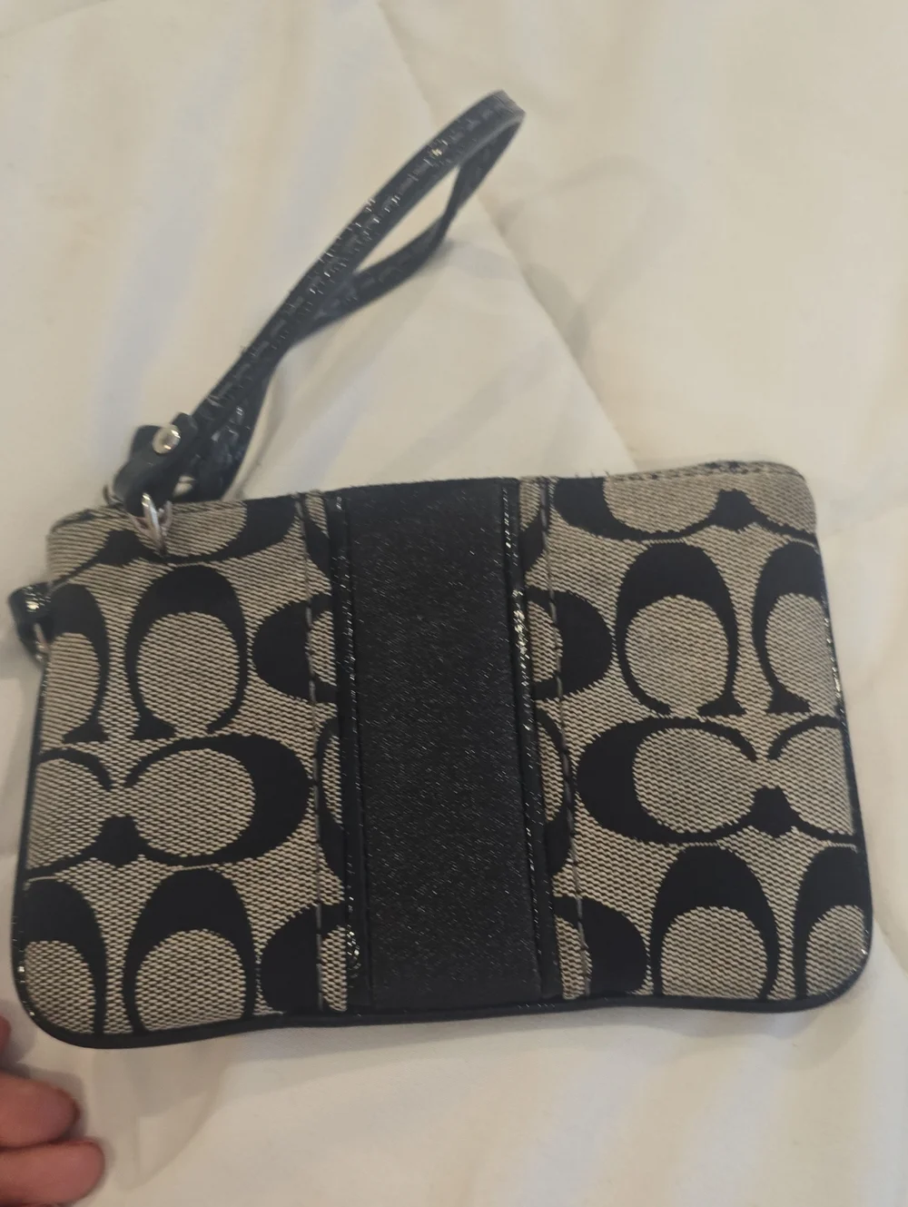 Coach Black and Cream Signature Canvas Wristlet